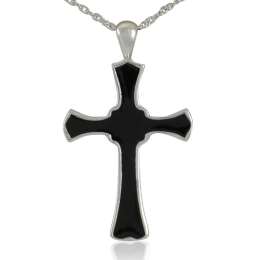 Mens Black Cross Silver Keepsake