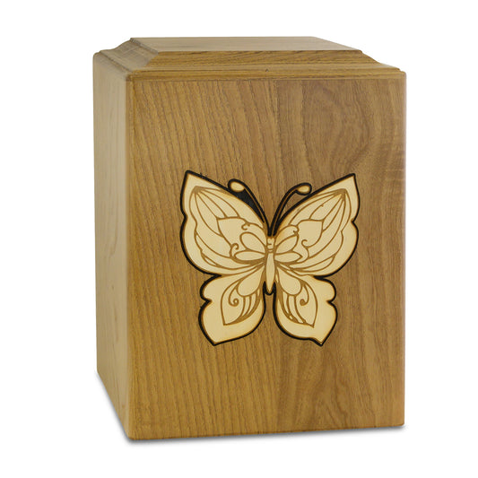 Golden Butterfly Wood Urn